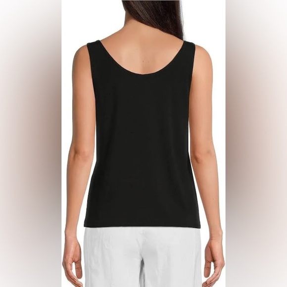 Eileen Fisher Black Stretch Silk Jersey Scoop Neck Tank, size XS - Picture 2 of 8